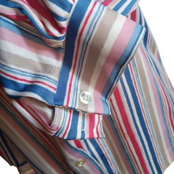 Women's Medium Vintage 1970's Fuss Striped Button-Up Shirt Stretch Polyester - Picture 6 of 7